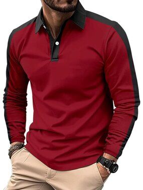 Men's Red Casual Polo Shirts Classic Short Sleeve Fashion Button Pocket